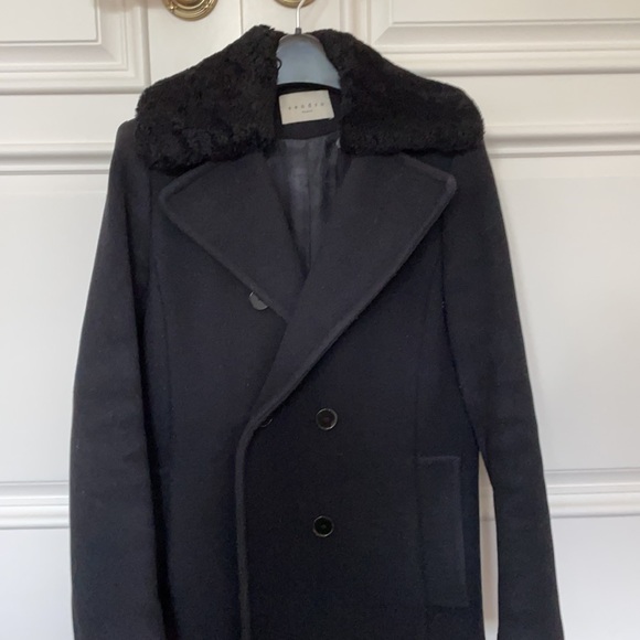 Sandro Paris Black Wool Blend Pea Coat Size 36 - Picture 2 of 4